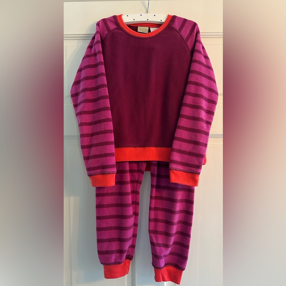 L.L. Bean Kids Cozy Fleece Sleepwear Set Mulberry Stripe Size 8